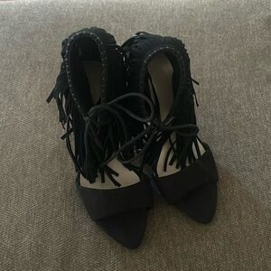 Zara Black Suede Fringe Heels